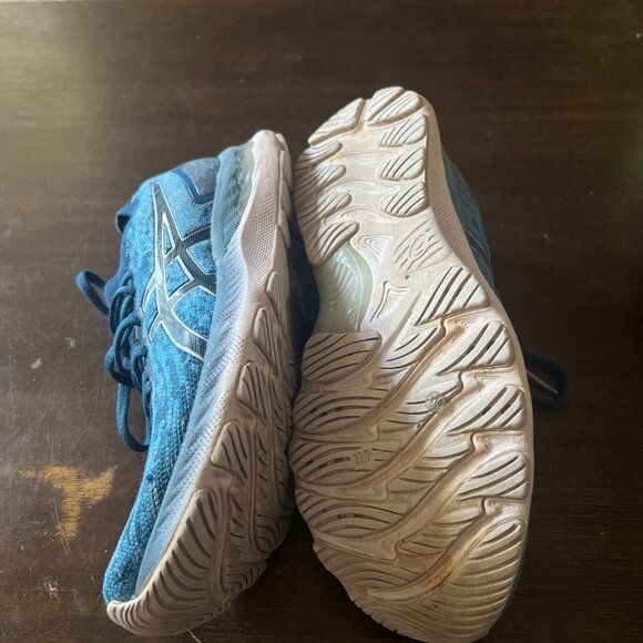 ASICS Women's Gel-Nimbus 23 Knit Running Shoes, Size 9 Grey Floss/MAKO Blue - Picture 7 of 11